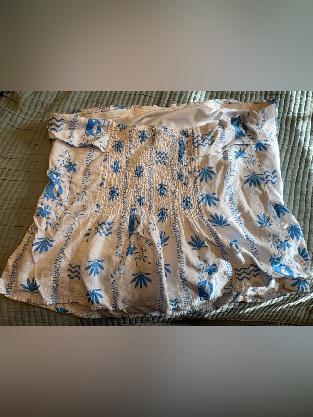 Wild Fable Blue White Strapless Linen Blend Peplum Blouse Size Large Coastal - Picture 5 of 6